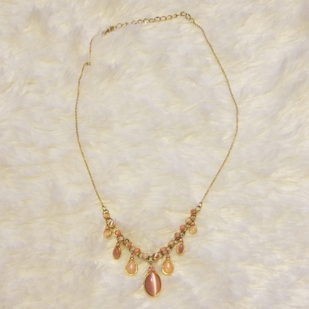 Vintage Premier gold and pink dangle necklace